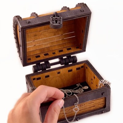 Urbalabs Wooden Pirate Treasure Chest Style Jewelry Box Medieval Treasure Chest Wood Jewelry Boxes Organizers Treasure Chest Multi Compart - image4